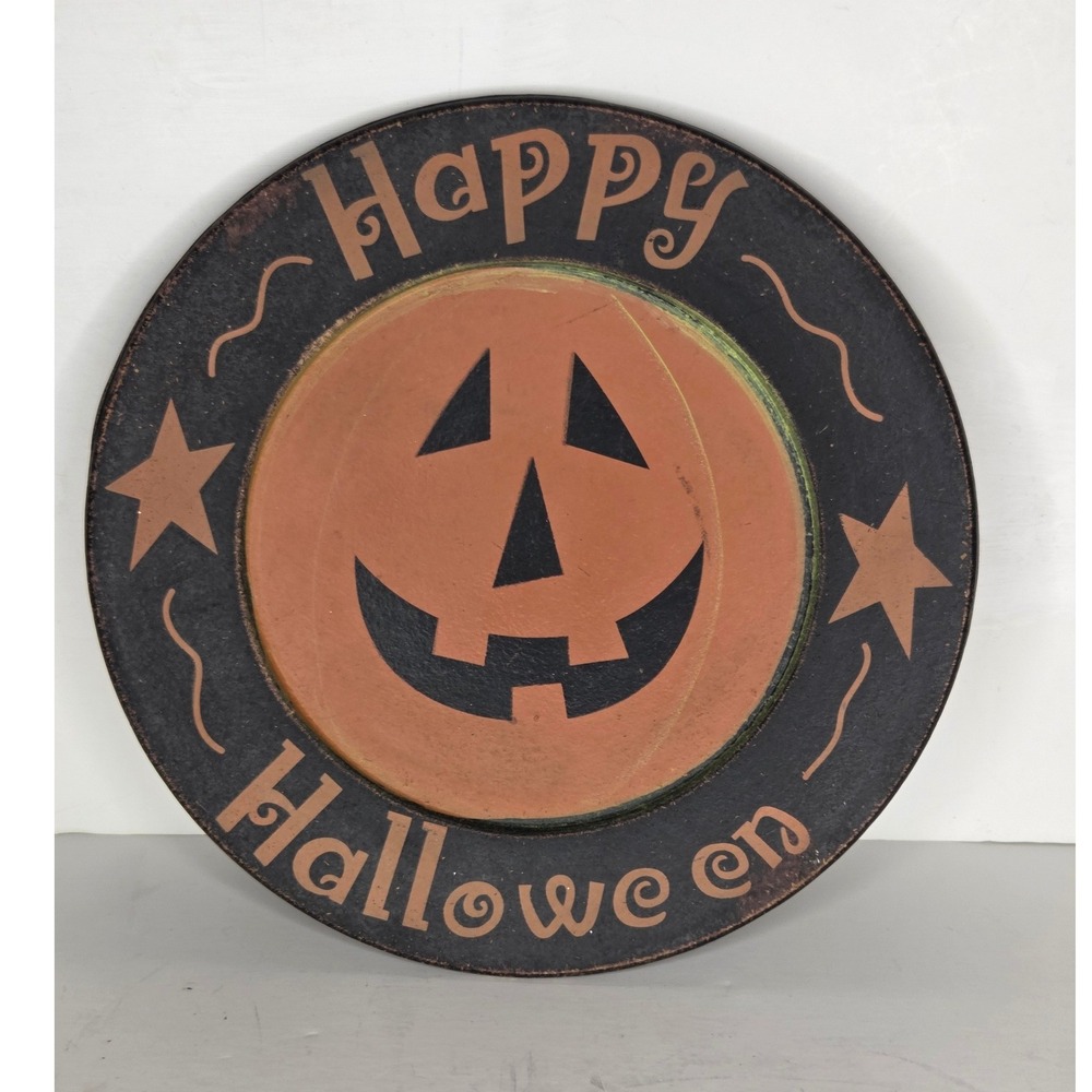 Primitive Happy Halloween Jack-O-Lantern Decorative Wall Plate 9.75 Inch Decor
